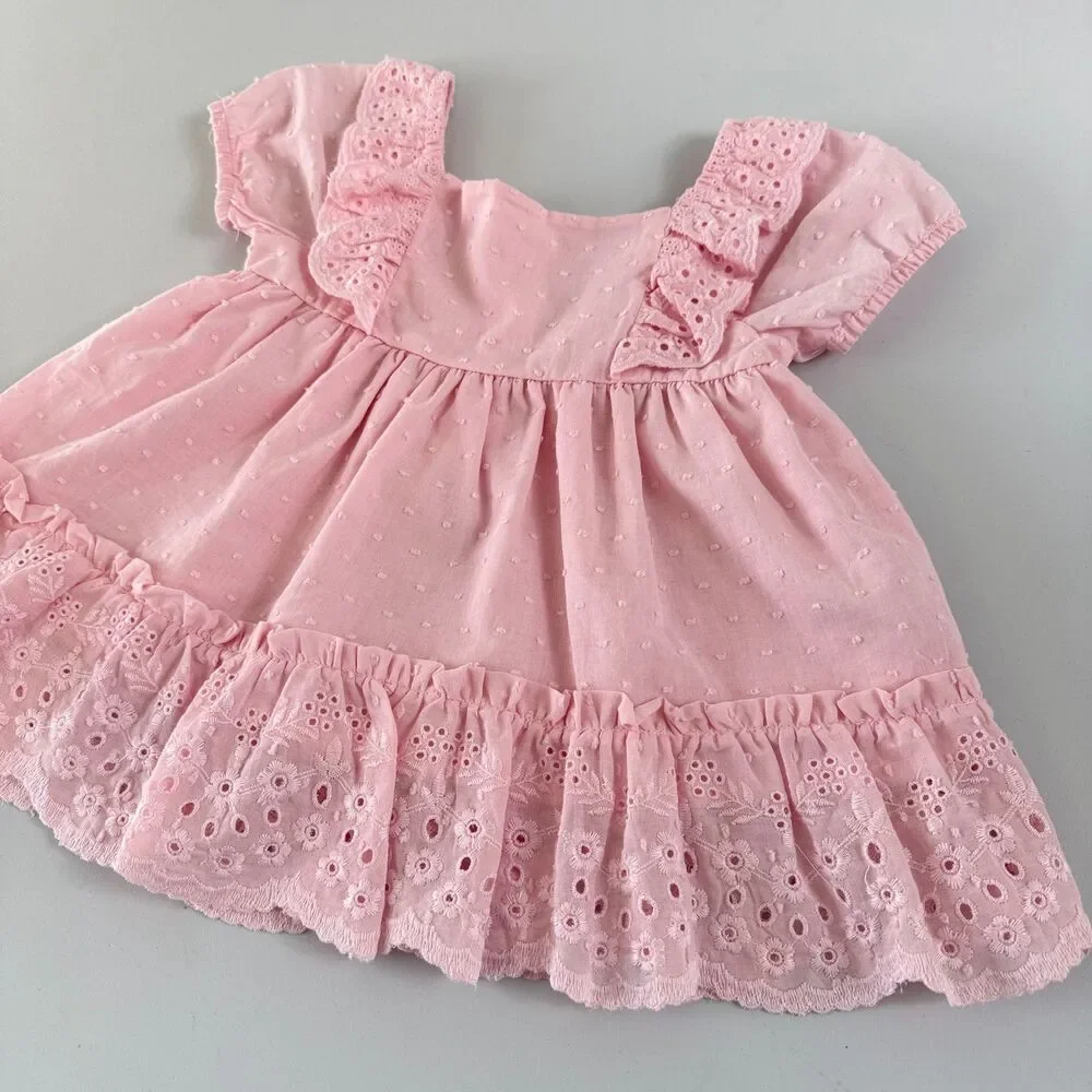 Shabby Chic Girls Pink Eyelet Ruffle Top Lined Size XS - 4 New With Tags - Picture 2 of 12